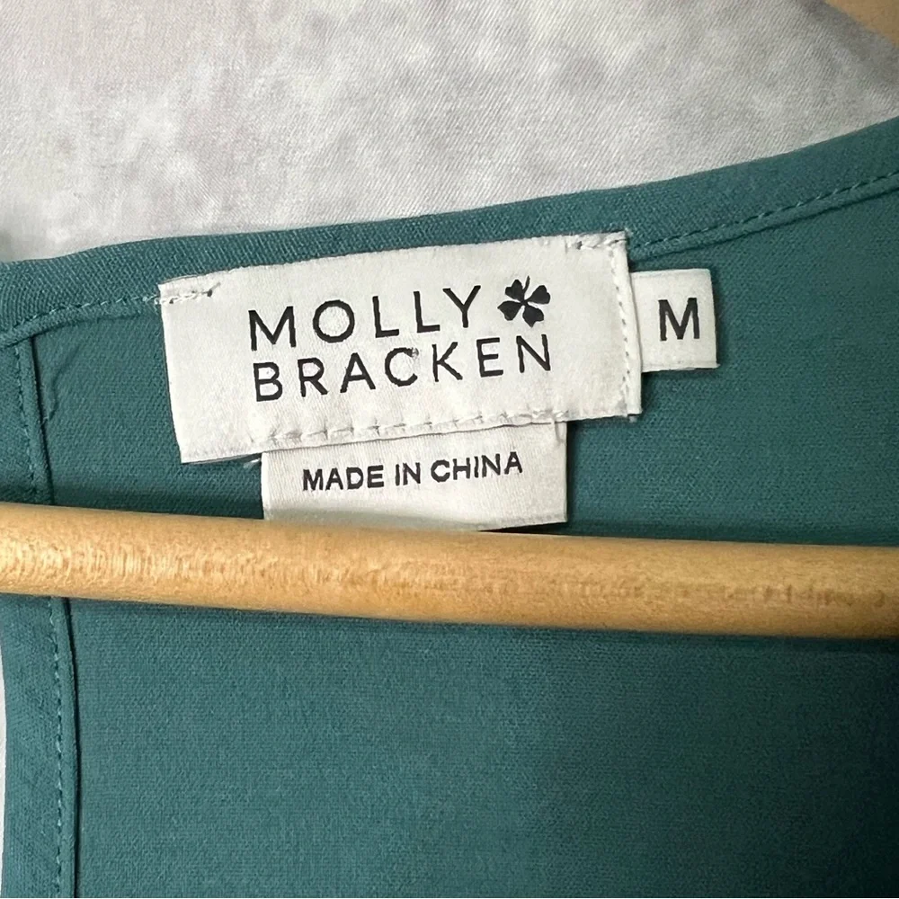 Molly Bracken Teal Ruffle Sleeve Keyhole Back Blouse - MED - Picture 11 of 14